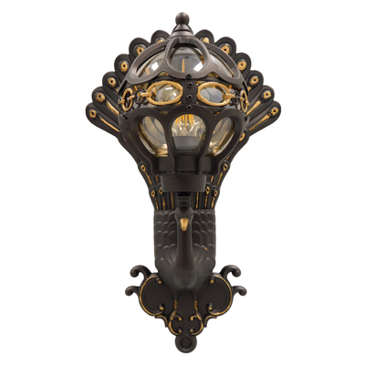 GloboStar® CORNELIA 01250 Vintage Επιτοίχιο Φωτιστικό Απλίκα Μονόφωτο 1 x E27 IP20 Καφέ & Χρυσό Μέταλλο με Μελί Γυαλί - Μ20 x Π32 x Υ55cm