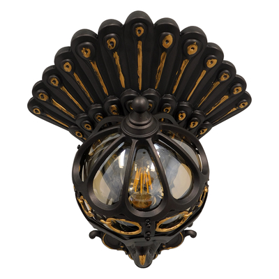 GloboStar® CORNELIA 01250 Vintage Επιτοίχιο Φωτιστικό Απλίκα Μονόφωτο 1 x E27 IP20 Καφέ & Χρυσό Μέταλλο με Μελί Γυαλί - Μ20 x Π32 x Υ55cm