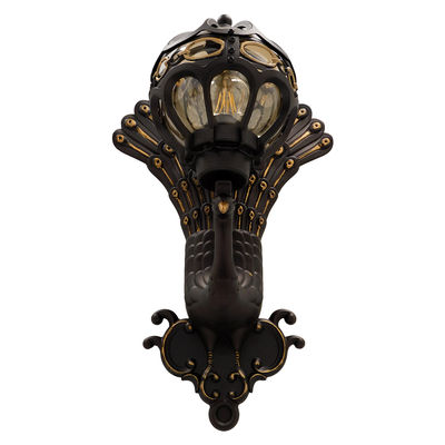 GloboStar® CORNELIA 01250 Vintage Επιτοίχιο Φωτιστικό Απλίκα Μονόφωτο 1 x E27 IP20 Καφέ & Χρυσό Μέταλλο με Μελί Γυαλί - Μ20 x Π32 x Υ55cm