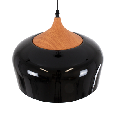 GloboStar® VILI 01261 Μοντέρνο Κρεμαστό Φωτιστικό Καμπάνα Μονόφωτο 1 x E27 IP20 Μαύρο & Μπεζ Μέταλλο - Μ35 x Π35 x Υ27cm