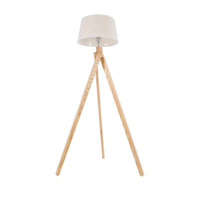 GloboStar® TRIPOD 01263 Μοντέρνο Επιδαπέδιο Φωτιστικό Μονόφωτο 1 x E27 IP20 Μπεζ Ξύλο με Μπεζ Ύφασμα - Μ40 x Π40 x Υ143cm