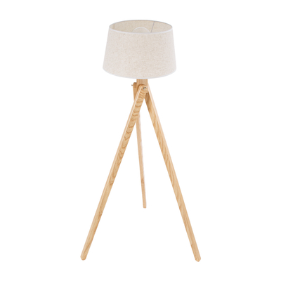 GloboStar® TRIPOD 01263 Μοντέρνο Επιδαπέδιο Φωτιστικό Μονόφωτο 1 x E27 IP20 Μπεζ Ξύλο με Μπεζ Ύφασμα - Μ40 x Π40 x Υ143cm