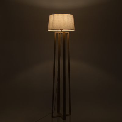 GloboStar® TOWER 01264 Μοντέρνο Επιδαπέδιο Φωτιστικό Μονόφωτο 1 x E27 IP20 Μπεζ Ξύλο με Λευκό Ύφασμα - Μ40 x Π40 x Υ166cm