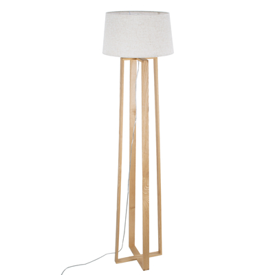 GloboStar® TOWER 01264 Μοντέρνο Επιδαπέδιο Φωτιστικό Μονόφωτο 1 x E27 IP20 Μπεζ Ξύλο με Λευκό Ύφασμα - Μ40 x Π40 x Υ166cm