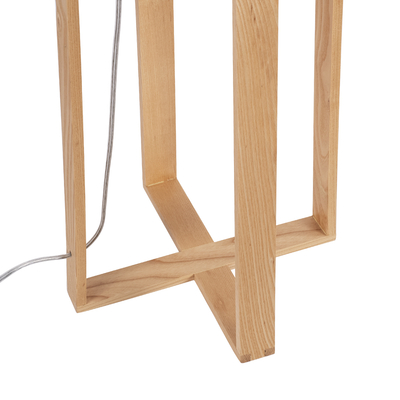 GloboStar® TOWER 01264 Μοντέρνο Επιδαπέδιο Φωτιστικό Μονόφωτο 1 x E27 IP20 Μπεζ Ξύλο με Λευκό Ύφασμα - Μ40 x Π40 x Υ166cm