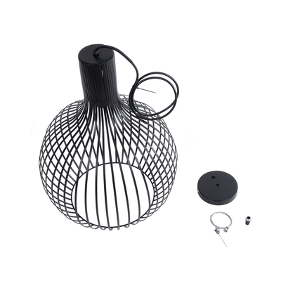 GloboStar® SCANDI 01266 Μοντέρνο Κρεμαστό Φωτιστικό Πλέγμα Μονόφωτο 1 x E27 IP20 Μαύρο Μέταλλο - Μ38 x Π38 x Υ50cm