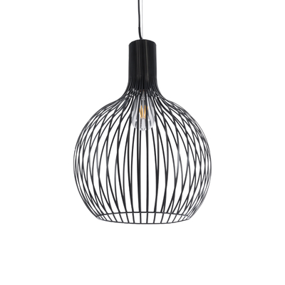 GloboStar® SCANDI 01266 Μοντέρνο Κρεμαστό Φωτιστικό Πλέγμα Μονόφωτο 1 x E27 IP20 Μαύρο Μέταλλο - Μ38 x Π38 x Υ50cm