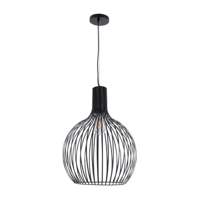 GloboStar® SCANDI 01266 Μοντέρνο Κρεμαστό Φωτιστικό Πλέγμα Μονόφωτο 1 x E27 IP20 Μαύρο Μέταλλο - Μ38 x Π38 x Υ50cm