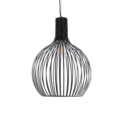 GloboStar® SCANDI 01266 Μοντέρνο Κρεμαστό Φωτιστικό Πλέγμα Μονόφωτο 1 x E27 IP20 Μαύρο Μέταλλο - Μ38 x Π38 x Υ50cm