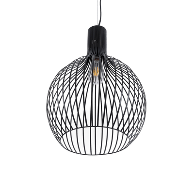 GloboStar® SCANDI 01266 Μοντέρνο Κρεμαστό Φωτιστικό Πλέγμα Μονόφωτο 1 x E27 IP20 Μαύρο Μέταλλο - Μ38 x Π38 x Υ50cm