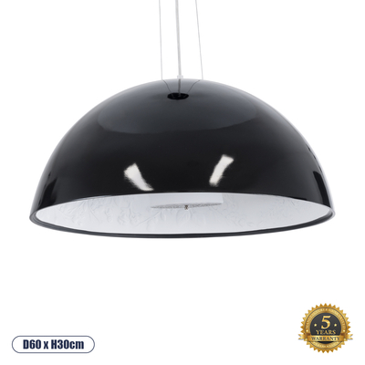 GloboStar® SERENIA 01270 Μοντέρνο Κρεμαστό Φωτιστικό Καμπάνα Μονόφωτο 1 x E27 IP20 Μαύρο Μέταλλο με Λευκό Γύψο - Μ60 x Π60 x Υ30cm