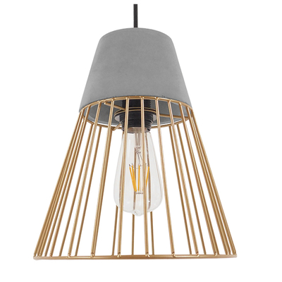 GloboStar® DURANT 01323 Μοντέρνο Κρεμαστό Φωτιστικό Πλέγμα Μονόφωτο 1 x E27 IP20 Γκρι Τσιμέντο με Μπεζ Μέταλλο - Μ25 x Π25 x Υ31cm
