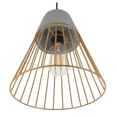 GloboStar® DURANT 01323 Μοντέρνο Κρεμαστό Φωτιστικό Πλέγμα Μονόφωτο 1 x E27 IP20 Γκρι Τσιμέντο με Μπεζ Μέταλλο - Μ25 x Π25 x Υ31cm