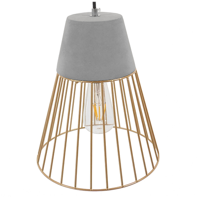 GloboStar® DURANT 01323 Μοντέρνο Κρεμαστό Φωτιστικό Πλέγμα Μονόφωτο 1 x E27 IP20 Γκρι Τσιμέντο με Μπεζ Μέταλλο - Μ25 x Π25 x Υ31cm