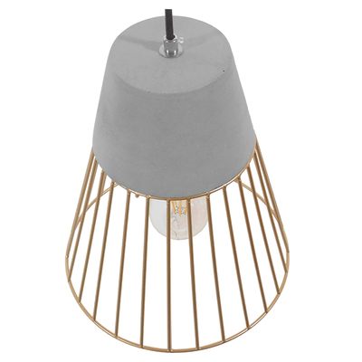 GloboStar® DURANT 01323 Μοντέρνο Κρεμαστό Φωτιστικό Πλέγμα Μονόφωτο 1 x E27 IP20 Γκρι Τσιμέντο με Μπεζ Μέταλλο - Μ25 x Π25 x Υ31cm
