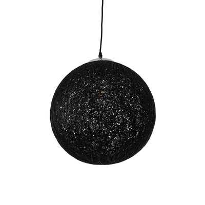 GloboStar® OCEANA 01360 Boho Κρεμαστό Φωτιστικό Μπάλα Μονόφωτο 1 x E27 IP20 Μαύρο Σχοινί - Μ40 x Π40 x Υ40cm