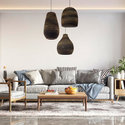 GloboStar® SANTORINI 01294 Boho Κρεμαστό Φωτιστικό Καμπάνα Μονόφωτο 1 x E27 IP20 3D Καφέ Χαρτί - Μ21 x Π21 x Y43cm