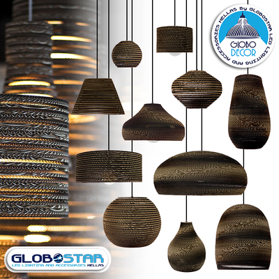 GloboStar® SANTORINI 01294 Boho Κρεμαστό Φωτιστικό Καμπάνα Μονόφωτο 1 x E27 IP20 3D Καφέ Χαρτί - Μ21 x Π21 x Y43cm