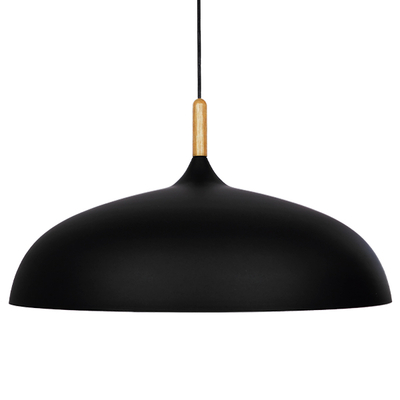 GloboStar® VALLETE 01259 Μοντέρνο Κρεμαστό Φωτιστικό Καμπάνα Μονόφωτο 1 x E27 IP20 Μαύρο Μέταλλο με Μπεζ Ξύλο - Μ60 x Π60 x Υ35cm