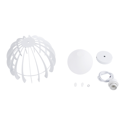 GloboStar® INGLEY 01225 Μοντέρνο Κρεμαστό Φωτιστικό Πλέγμα Μονόφωτο 1 x E27 IP20 Λευκό Μέταλλο με Λευκό Γυαλί - Μ26 x Π26 x Υ21cm