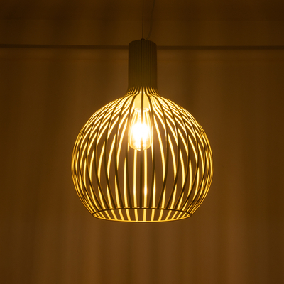 GloboStar® SCANDI 01267 Vintage Κρεμαστό Φωτιστικό Πλέγμα Μονόφωτο 1 x E27 IP20 Μπεζ Μέταλλο - Μ38 x Π38 x Y50cm