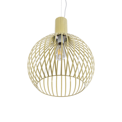 GloboStar® SCANDI 01267 Vintage Κρεμαστό Φωτιστικό Πλέγμα Μονόφωτο 1 x E27 IP20 Μπεζ Μέταλλο - Μ38 x Π38 x Y50cm