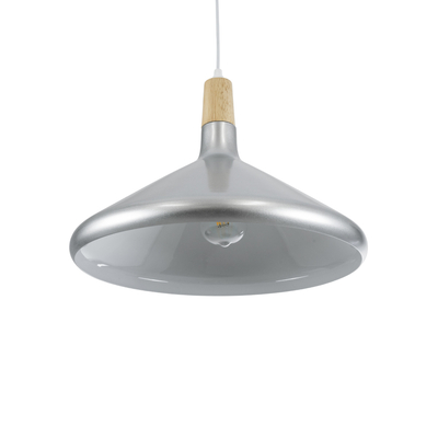 GloboStar® FELICITA 01276 Μοντέρνο Κρεμαστό Φωτιστικό Καμπάνα Μονόφωτο 1 x E27 IP20 Ασημί Μέταλλο με Μπεζ Ξύλο - Μ40 x Π40 x Y30cm