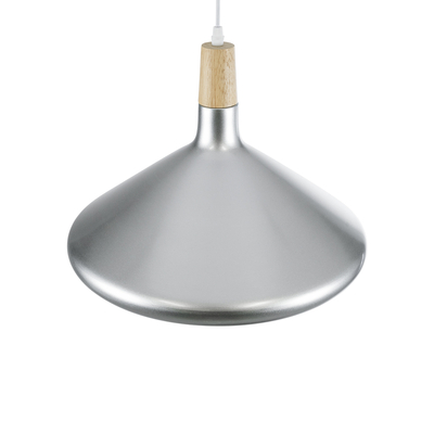 GloboStar® FELICITA 01276 Μοντέρνο Κρεμαστό Φωτιστικό Καμπάνα Μονόφωτο 1 x E27 IP20 Ασημί Μέταλλο με Μπεζ Ξύλο - Μ40 x Π40 x Y30cm