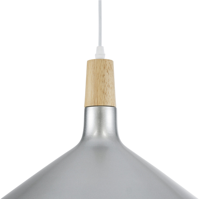 GloboStar® FELICITA 01276 Μοντέρνο Κρεμαστό Φωτιστικό Καμπάνα Μονόφωτο 1 x E27 IP20 Ασημί Μέταλλο με Μπεζ Ξύλο - Μ40 x Π40 x Y30cm