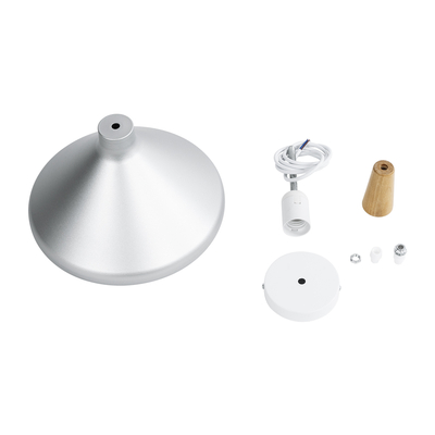 GloboStar® FELICITA 01277 Μοντέρνο Κρεμαστό Φωτιστικό Καμπάνα Μονόφωτο 1 x E27 IP20 Ασημί Μέταλλο με Μπεζ Ξύλο - Μ30 x Π30 x Υ25cm