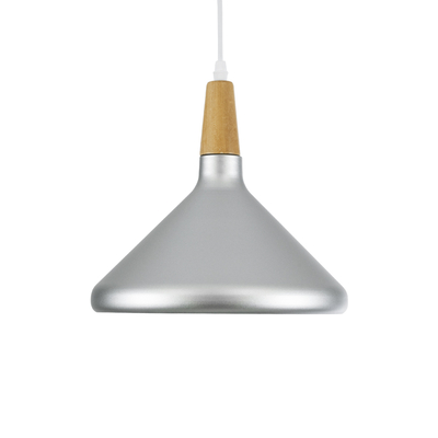 GloboStar® FELICITA 01277 Μοντέρνο Κρεμαστό Φωτιστικό Καμπάνα Μονόφωτο 1 x E27 IP20 Ασημί Μέταλλο με Μπεζ Ξύλο - Μ30 x Π30 x Υ25cm