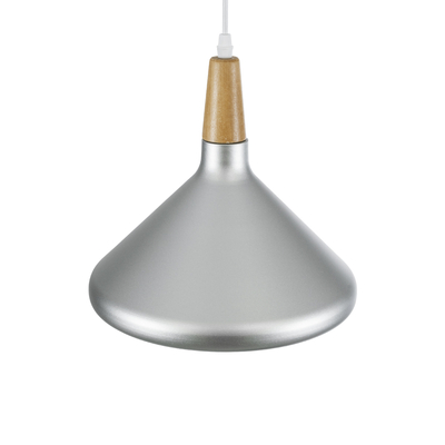 GloboStar® FELICITA 01277 Μοντέρνο Κρεμαστό Φωτιστικό Καμπάνα Μονόφωτο 1 x E27 IP20 Ασημί Μέταλλο με Μπεζ Ξύλο - Μ30 x Π30 x Υ25cm