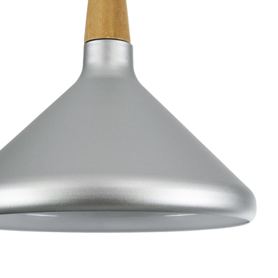 GloboStar® FELICITA 01277 Μοντέρνο Κρεμαστό Φωτιστικό Καμπάνα Μονόφωτο 1 x E27 IP20 Ασημί Μέταλλο με Μπεζ Ξύλο - Μ30 x Π30 x Υ25cm
