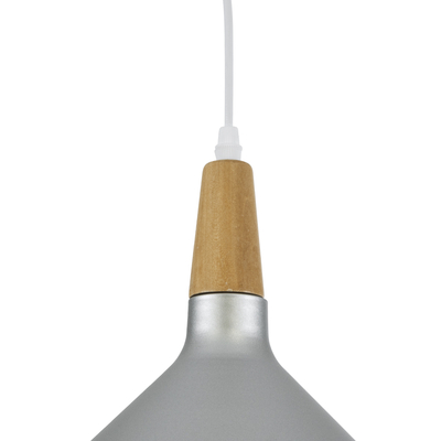 GloboStar® FELICITA 01277 Μοντέρνο Κρεμαστό Φωτιστικό Καμπάνα Μονόφωτο 1 x E27 IP20 Ασημί Μέταλλο με Μπεζ Ξύλο - Μ30 x Π30 x Υ25cm