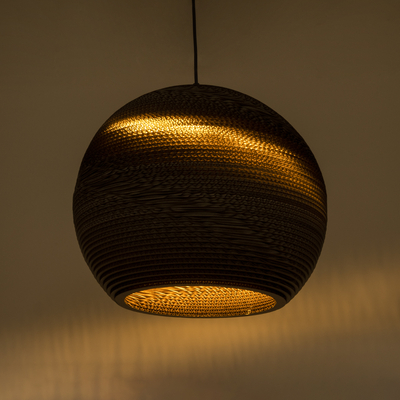 GloboStar® SANTORINI 01289 Boho Κρεμαστό Φωτιστικό Μπάλα Μονόφωτο 1 x E27 IP20 3D Καφέ Χαρτί - Μ40 x Π40 x Y34cm