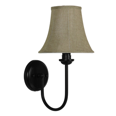 GloboStar® SHELLY 01299 Vintage Επιτοίχιο Φωτιστικό Απλίκα Μονόφωτο 1 x E27 IP20 Μαύρο Μέταλλο με Μπεζ Ύφασμα - Μ13 x Π18 x Υ34cm