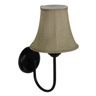 GloboStar® SHELLY 01299 Vintage Επιτοίχιο Φωτιστικό Απλίκα Μονόφωτο 1 x E27 IP20 Μαύρο Μέταλλο με Μπεζ Ύφασμα - Μ13 x Π18 x Υ34cm