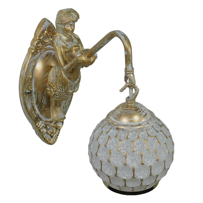 GloboStar® MERMAID 01317 Vintage Επιτοίχιο Φωτιστικό Απλίκα Μονόφωτο 1 x E27 IP20 Λευκό Γυαλί με Λευκό & Χρυσό Μέταλλο - Μ12.5 x Π28 x Υ27cm