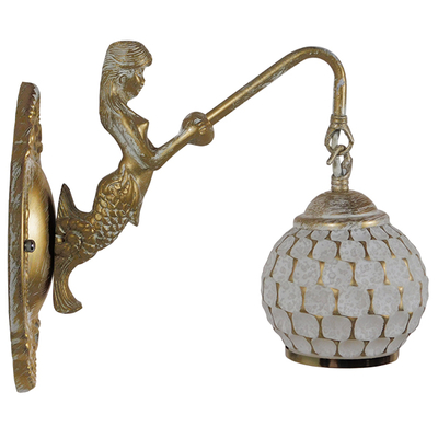 GloboStar® MERMAID 01317 Vintage Επιτοίχιο Φωτιστικό Απλίκα Μονόφωτο 1 x E27 IP20 Λευκό Γυαλί με Λευκό & Χρυσό Μέταλλο - Μ12.5 x Π28 x Υ27cm