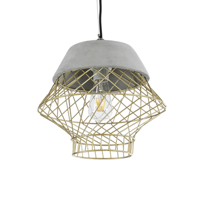 GloboStar® DURANT 01324 Μοντέρνο Κρεμαστό Φωτιστικό Πλέγμα Μονόφωτο 1 x E27 IP20 Γκρι Τσιμέντο με Μπεζ Μέταλλο - Μ35 x Π35 x Υ35cm