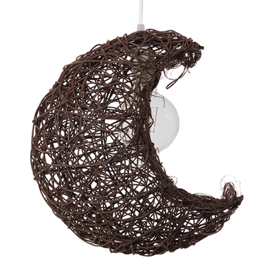 GloboStar® CRESCENT 01330 Vintage Κρεμαστό Φωτιστικό Πλέγμα Μονόφωτο 1 x E27 IP20 Καφέ Rattan - Μ30 x Π20 x Υ35cm