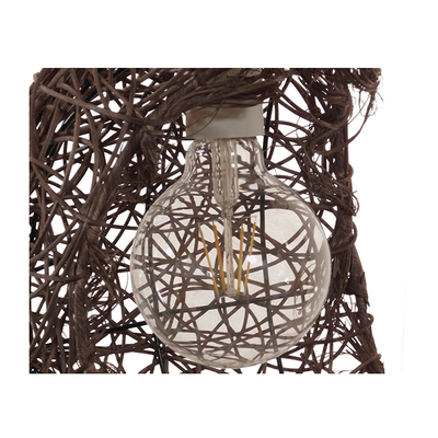 GloboStar® CRESCENT 01330 Vintage Κρεμαστό Φωτιστικό Πλέγμα Μονόφωτο 1 x E27 IP20 Καφέ Rattan - Μ30 x Π20 x Υ35cm