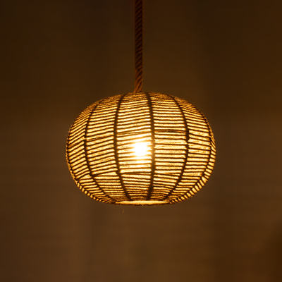 GloboStar® MANDALA 01331 Vintage Κρεμαστό Φωτιστικό Πλέγμα Μονόφωτο 1 x E27 IP20 Μπεζ Σχοινί - Μ40 x Π40 x Υ33cm