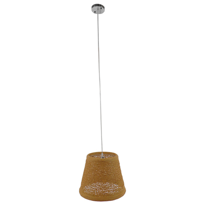 GloboStar® PLAYROOM 01332 Vintage Κρεμαστό Φωτιστικό Καπέλο Μονόφωτο 1 x E27 IP20 Μπεζ Rattan - Μ32 x Π32 x Υ27cm