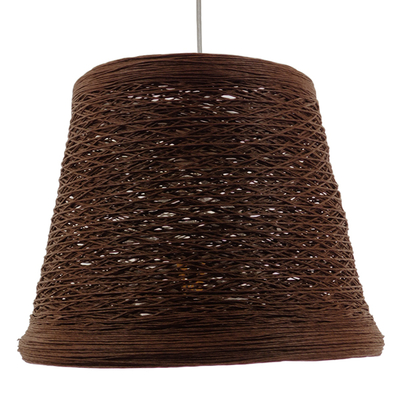 GloboStar® PLAYROOM 01333 Vintage Κρεμαστό Φωτιστικό Καπέλο Μονόφωτο 1 x E27 IP20 Καφέ Rattan - Μ32 x Π32 x Υ27cm
