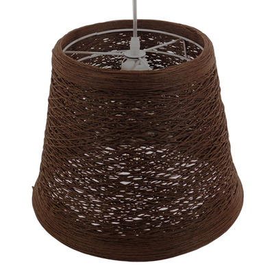 GloboStar® PLAYROOM 01333 Vintage Κρεμαστό Φωτιστικό Καπέλο Μονόφωτο 1 x E27 IP20 Καφέ Rattan - Μ32 x Π32 x Υ27cm