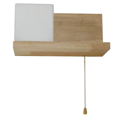 GloboStar® AMITY 01365 Μοντέρνο Επιτοίχιο Φωτιστικό Απλίκα Μονόφωτο 1 x E27 IP20 Μπεζ Ξύλο με Λευκό Γυαλί - Μ30 x Π14.5 x Υ15cm