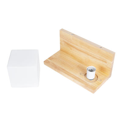 GloboStar® AMITY 01366 Μοντέρνο Επιτοίχιο Φωτιστικό Απλίκα Μονόφωτο 1 x E27 IP20 Μπεζ Ξύλο με Λευκό Γυαλί - Μ30 x Π14.5 x Υ15cm