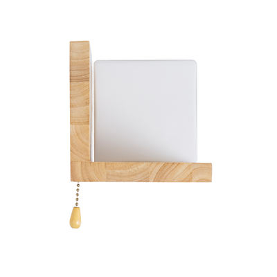 GloboStar® AMITY 01366 Μοντέρνο Επιτοίχιο Φωτιστικό Απλίκα Μονόφωτο 1 x E27 IP20 Μπεζ Ξύλο με Λευκό Γυαλί - Μ30 x Π14.5 x Υ15cm