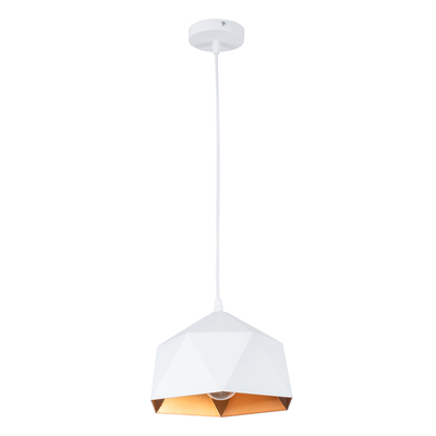 GloboStar® HEXAGON 01377 Μοντέρνο Κρεμαστό Φωτιστικό Καμπάνα Μονόφωτο 1 x E27 IP20 Λευκό & Χρυσό Μέταλλο - Μ21,5 x Π21,5 x Y15cm